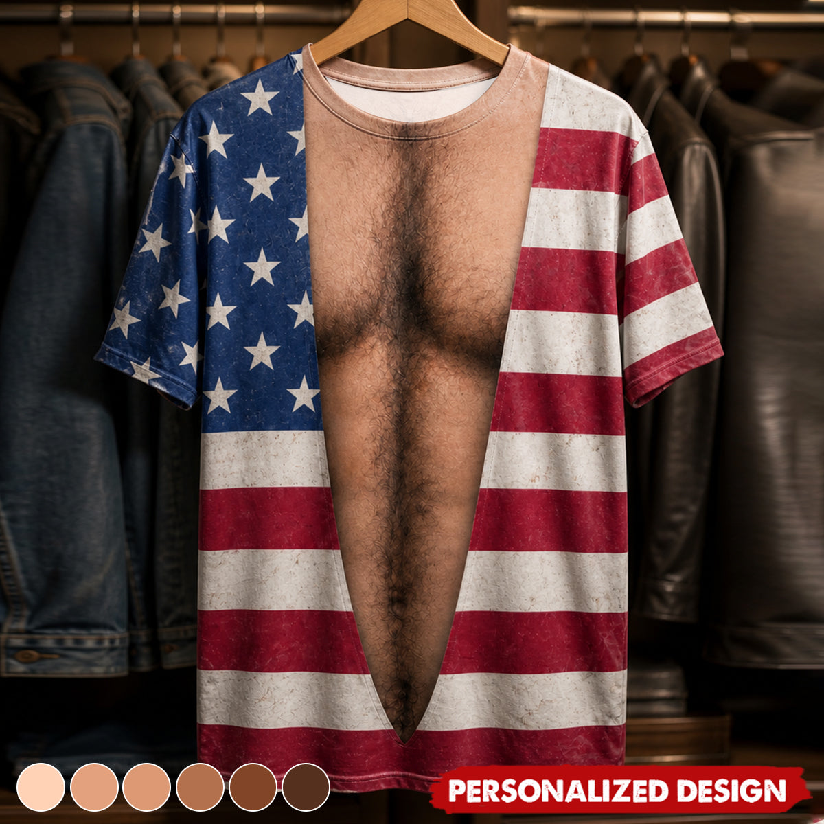 Personalized Optical Illusion USA Flag Unbuttoned T-Shirt