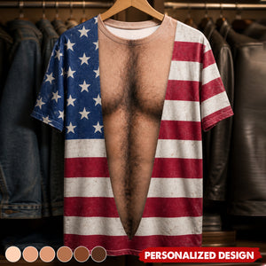 Personalized Optical Illusion USA Flag Unbuttoned T-Shirt