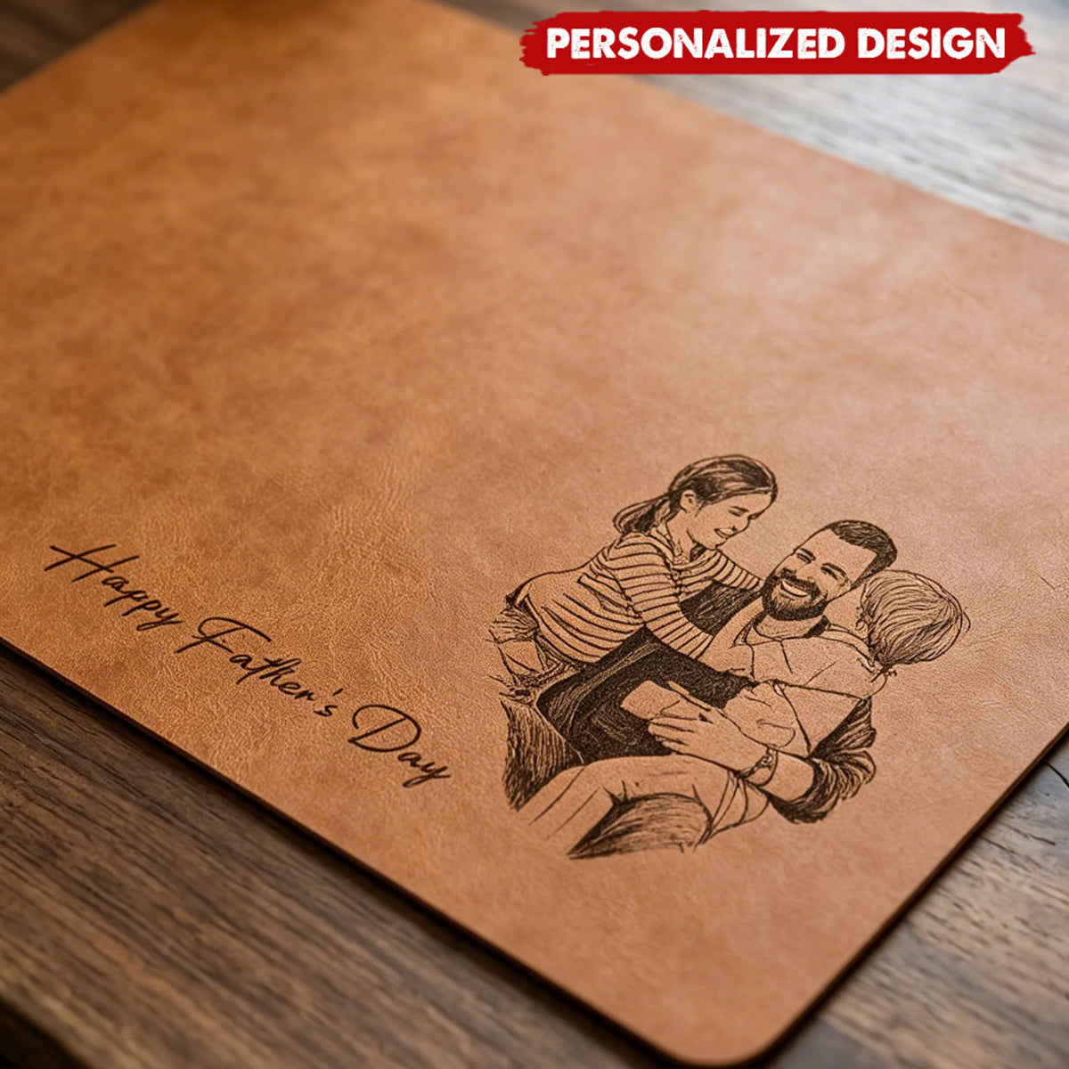 Personalized Photo  Leather Desk Mat - Sentimental Workspace Gift for Dad