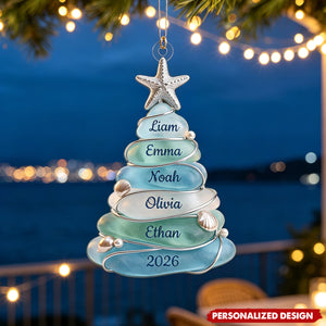 Personalized Sea Glass Family Names Christmas Tree Acrylic Ornament