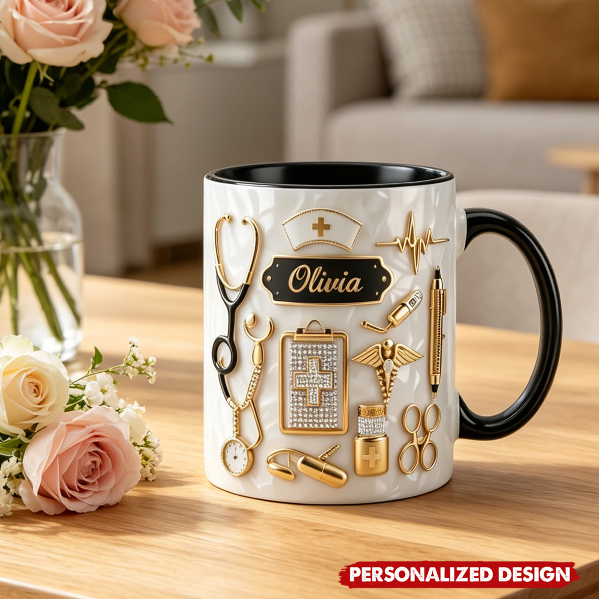 Personalized Custom Name Nurse 3D Effect Coffee Cup