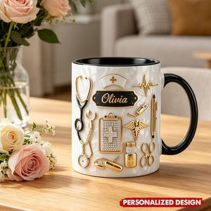 Personalized Custom Name Nurse 3D Effect Coffee Cup