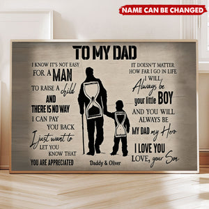 Personalized To My Dad Quote Poster - Father Child Silhouette Wall Art