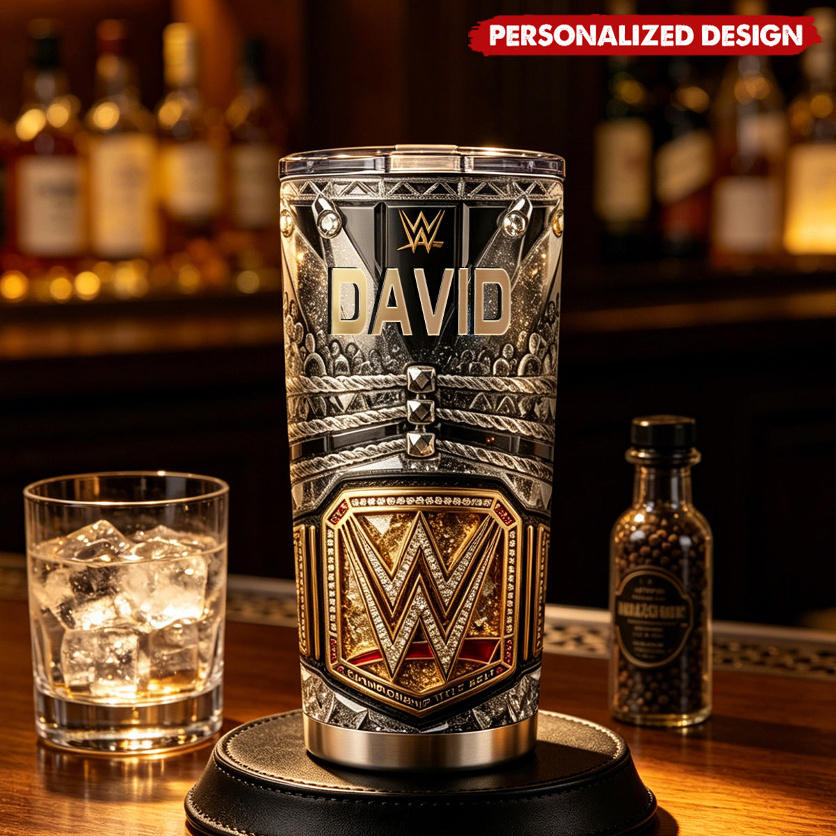 Personalized WWE World Championship Belt Stainless Steel Tumbler- Custom Name