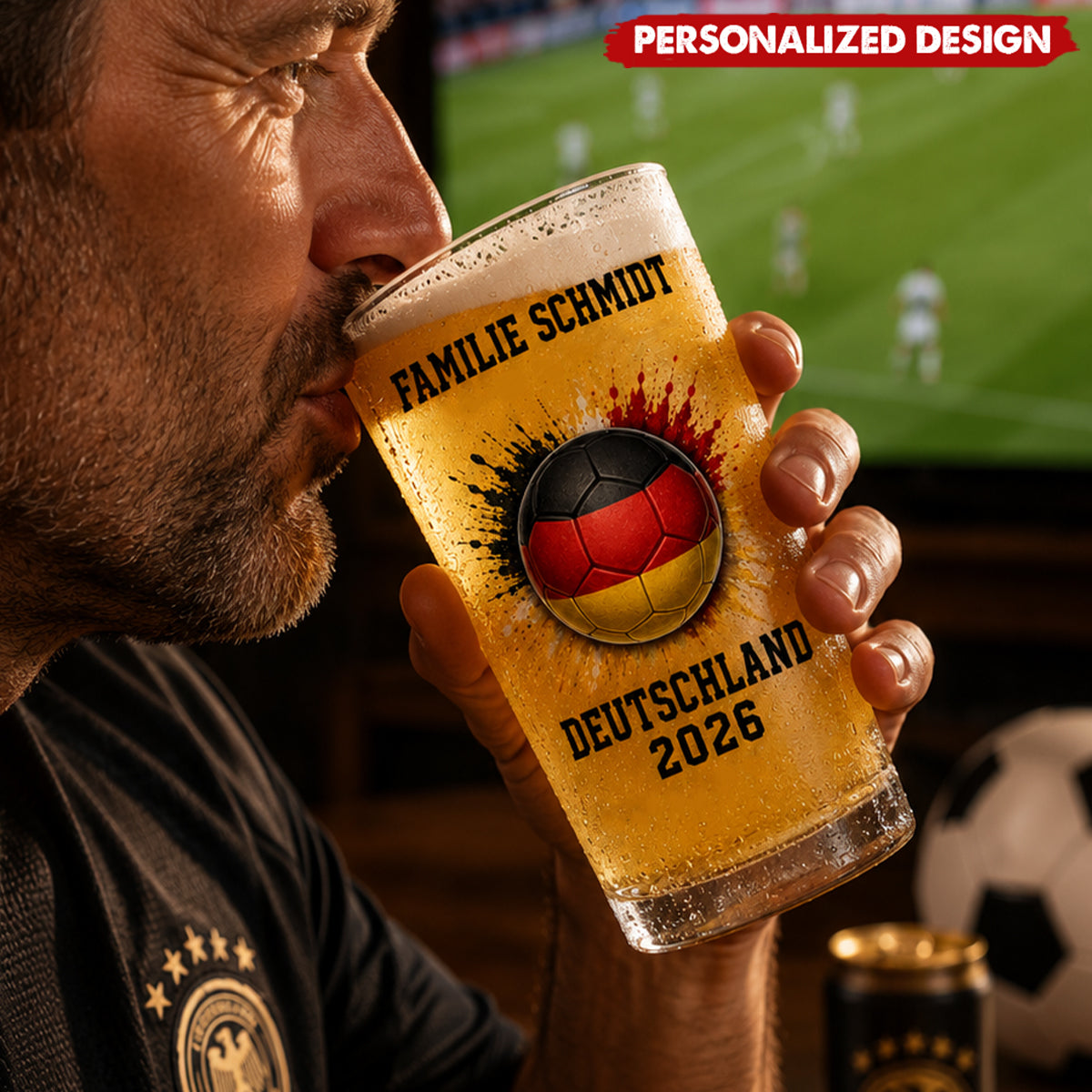 Personalized Fan Barware 2026 World Cup Soccer Beer Glass - Custom Name