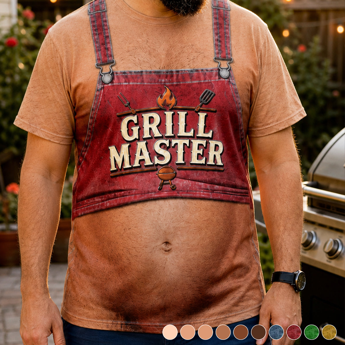Personalized Optical Illusion Grill Master BBQ Apron Belly Men’s Novelty Crew Neck T-Shirt