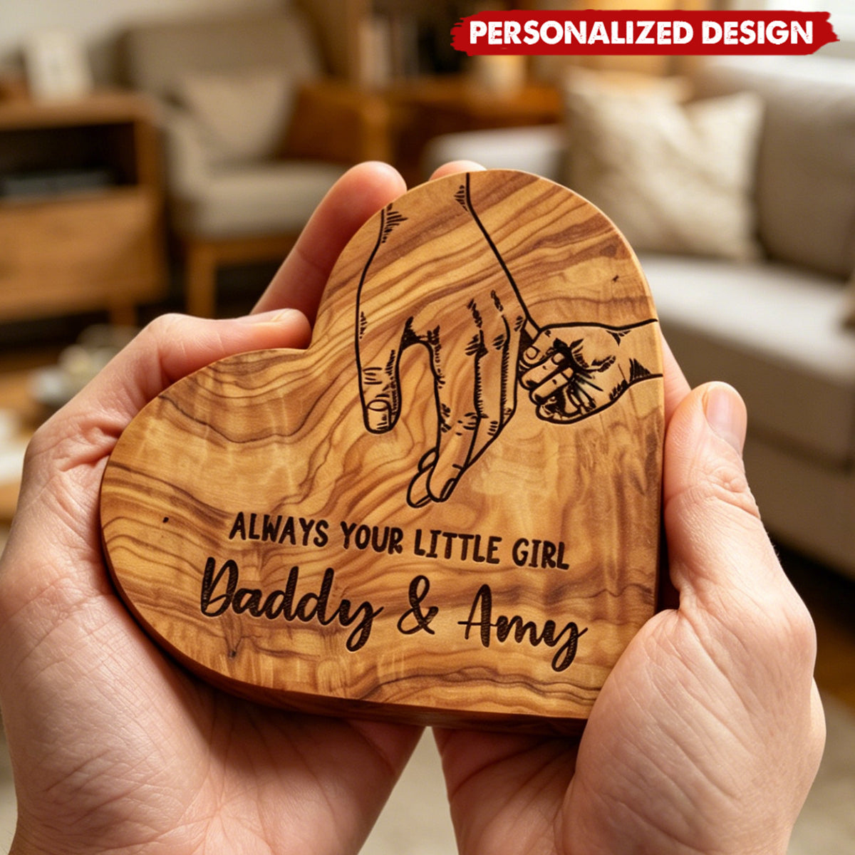 Personalized “Always Your Little Girl” Wooden Heart Plaque - Custom Daddy & Daughter Names