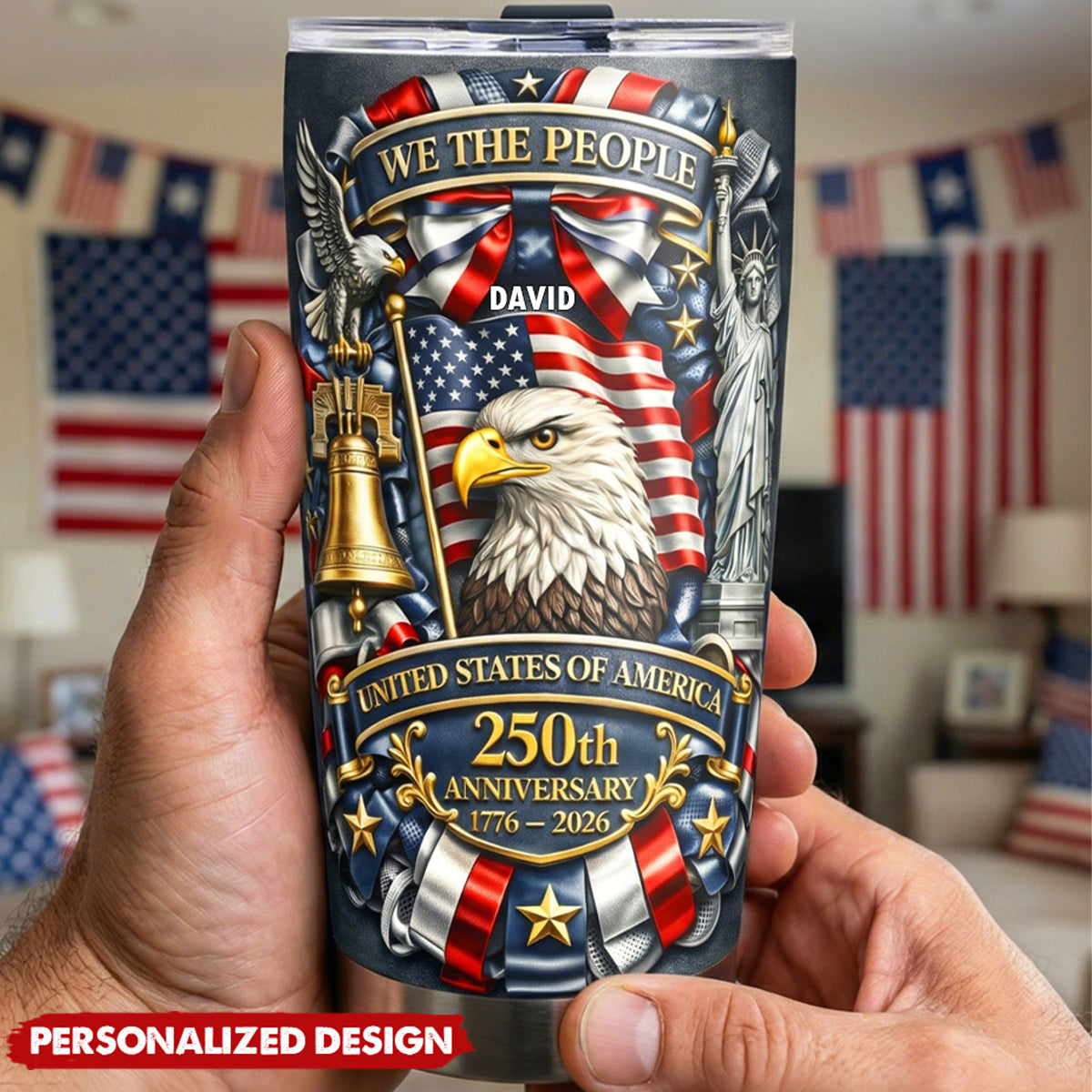 Personalized USA 250th Anniversary Tumbler - Custom Name Patriotic Gift
