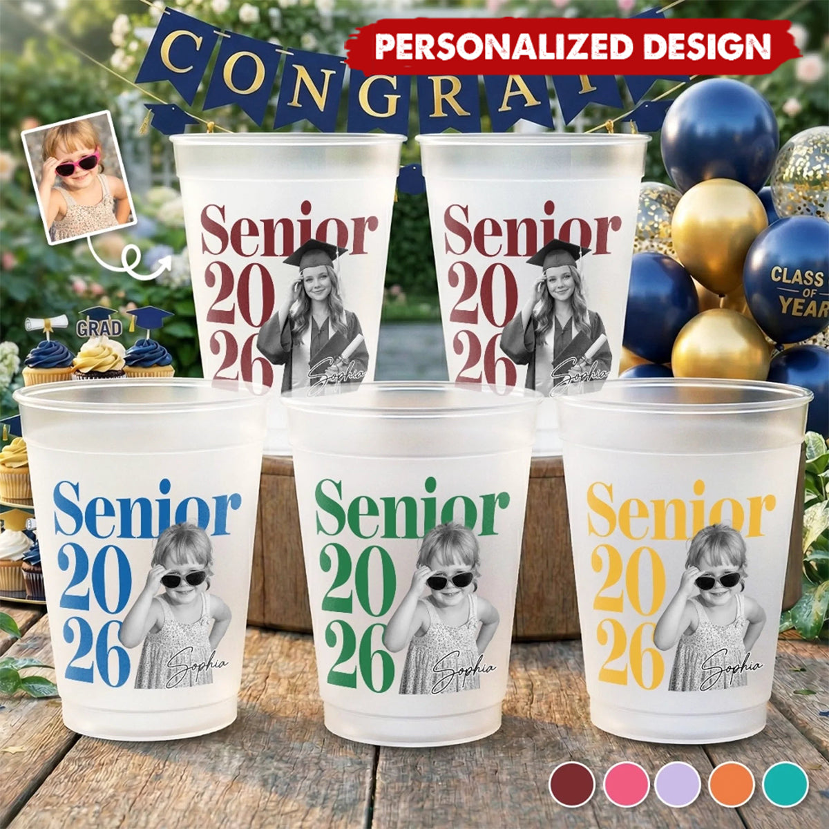 Personalized  Graduation Party Cups- Custom Photo & Name Senior 2026 Party Favors