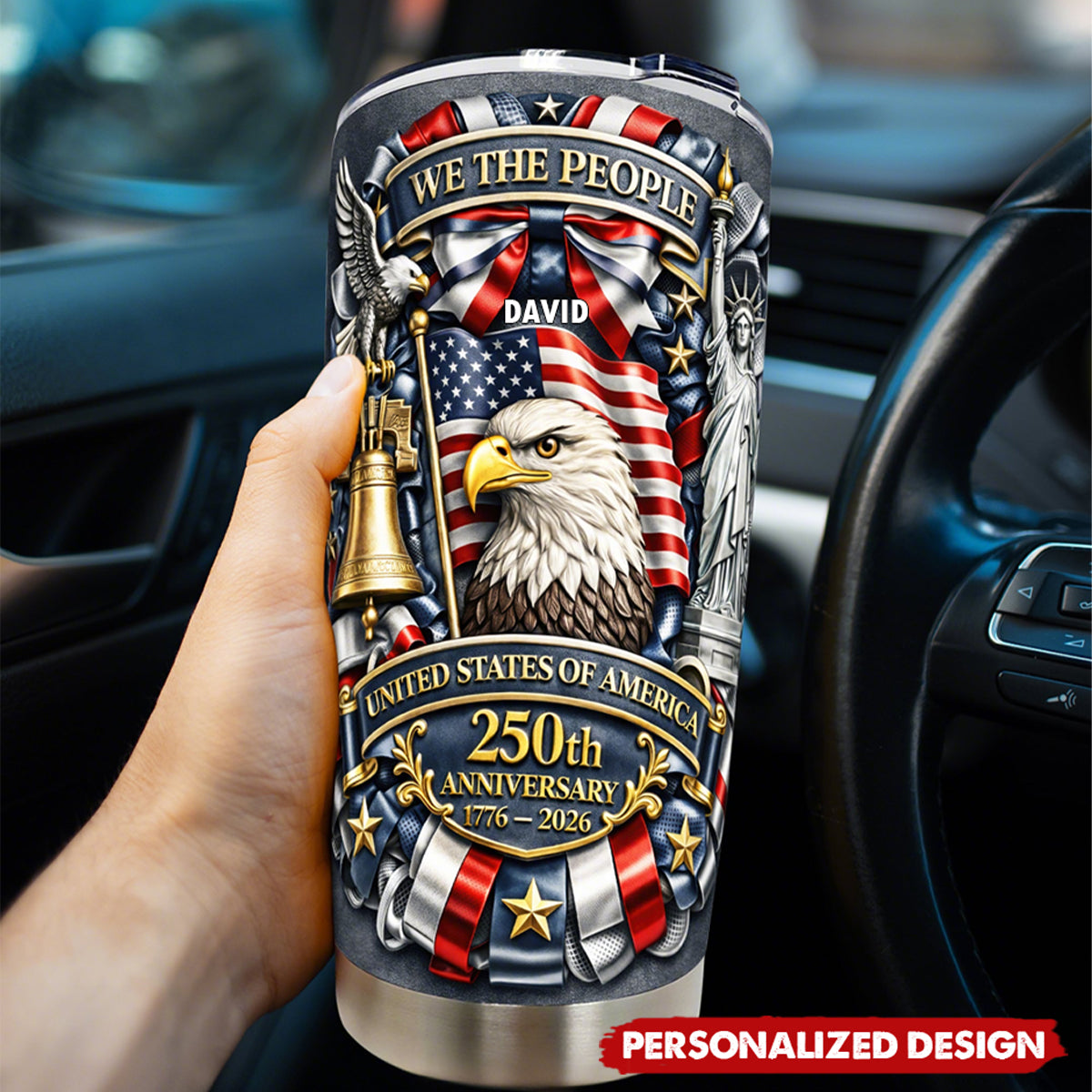 Personalized USA 250th Anniversary Tumbler - Custom Name Patriotic Gift
