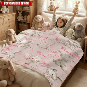 Personalized Pink Floral Baby Blanket - Custom Name Cute Animal Print for Girls