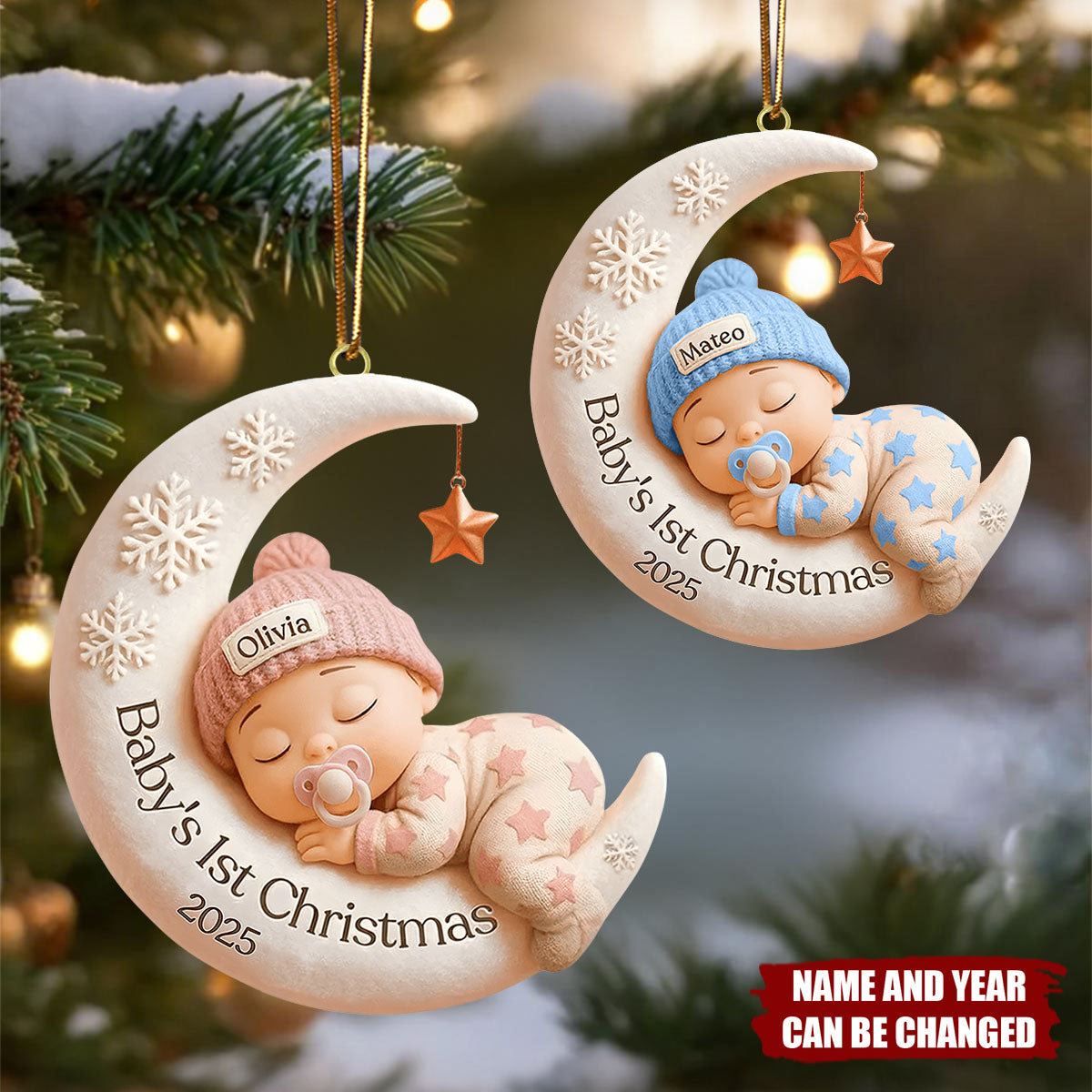 Personalized Baby Moon Ornament – Baby’s 1st Christmas Keepsake