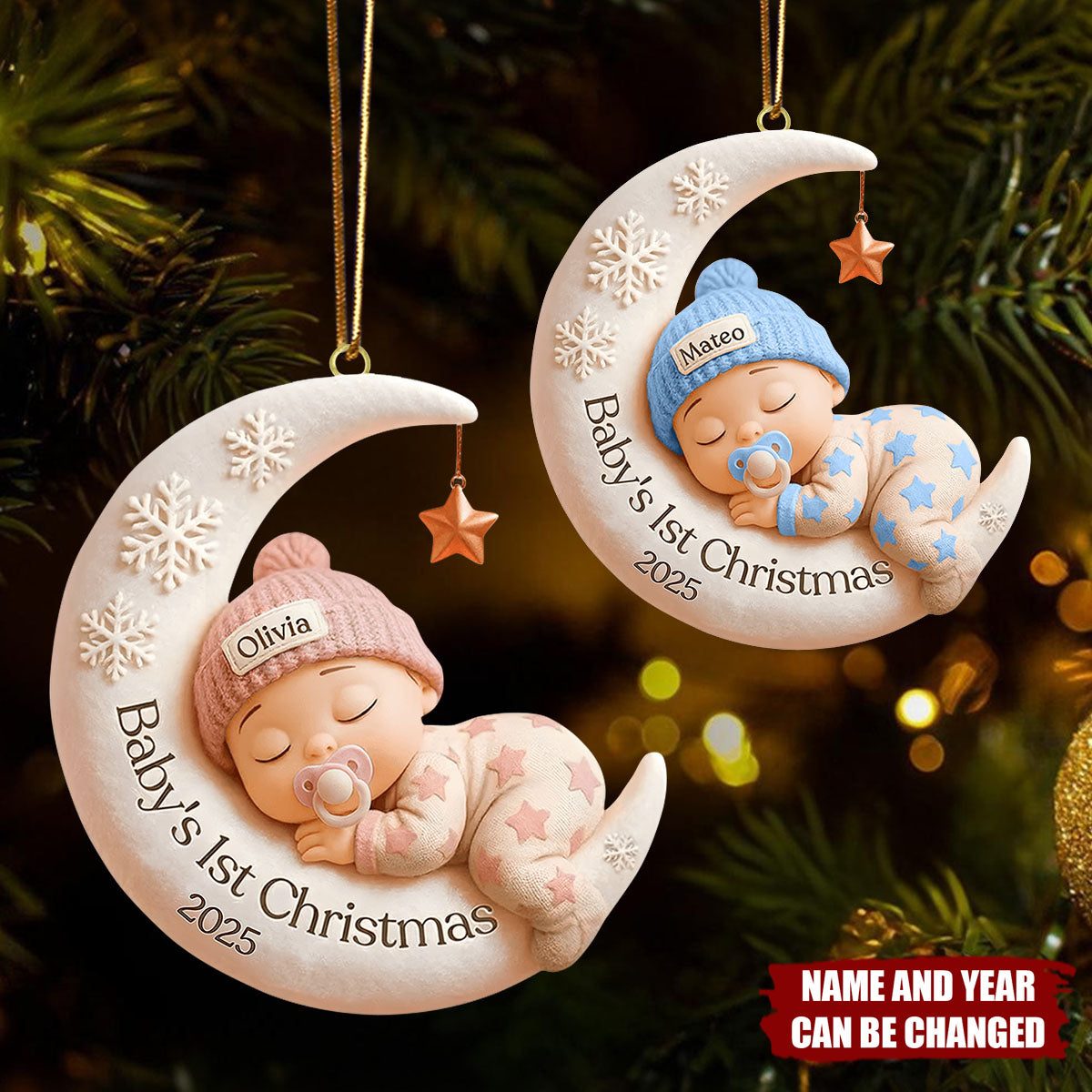 Personalized Baby Moon Ornament – Baby’s 1st Christmas Keepsake