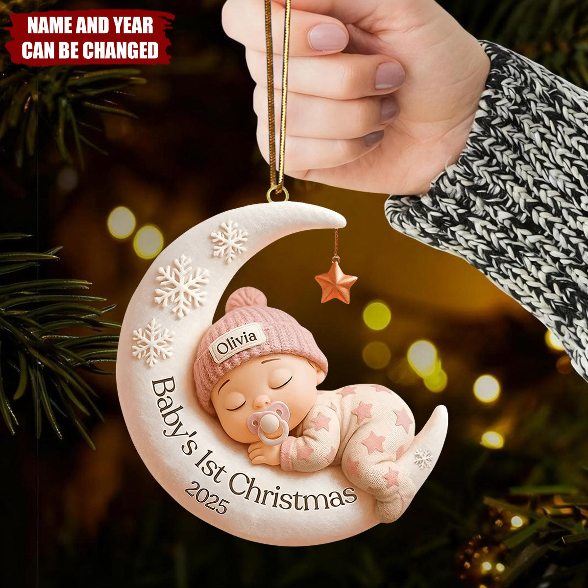 Personalized Baby Moon Ornament – Baby’s 1st Christmas Keepsake