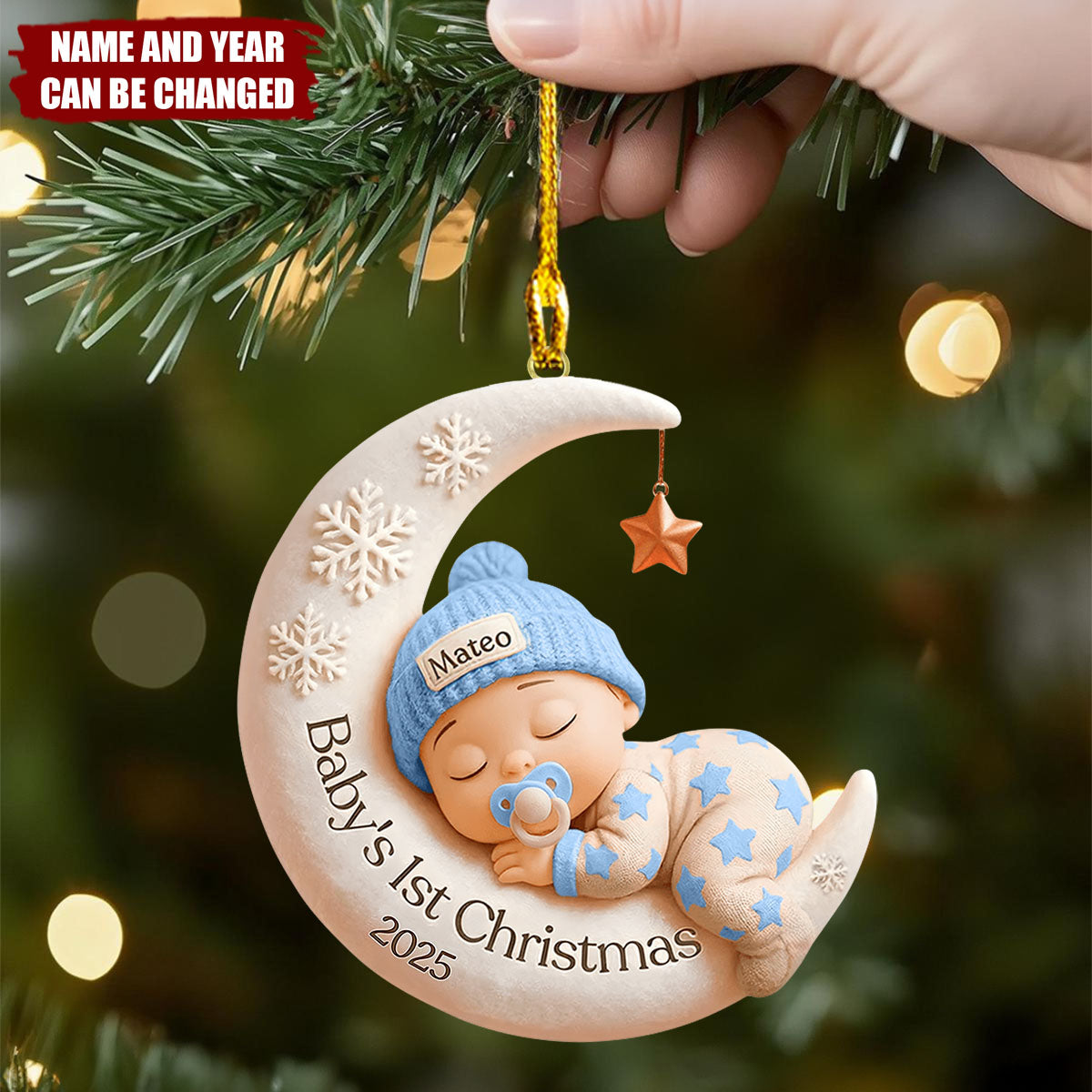 Personalized Baby Moon Ornament – Baby’s 1st Christmas Keepsake