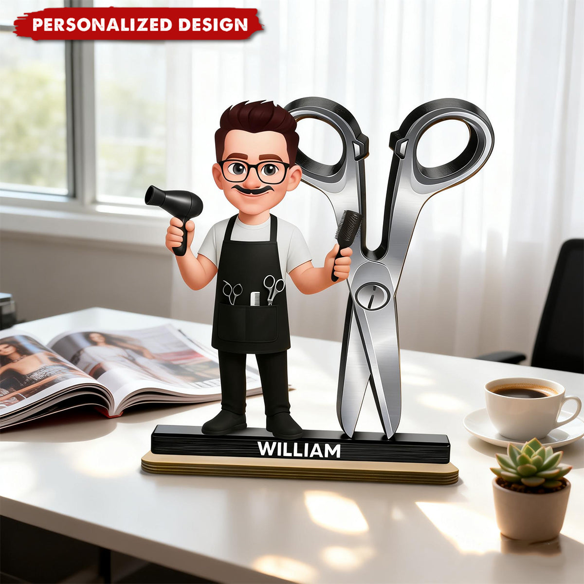 Personalized Cartoon Hairdressers Wooden Plaque – Gift For Male Or Female Hairdressers