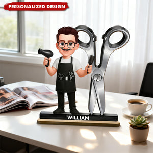 Personalized Cartoon Hairdressers Wooden Plaque – Gift For Male Or Female Hairdressers