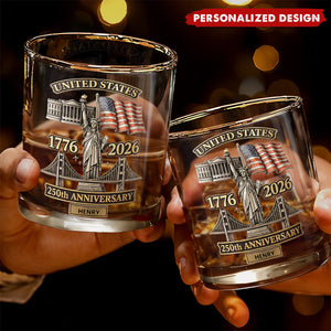 Personalized US 250th Anniversary Whiskey Glass – Gift For Patriots and History Lovers