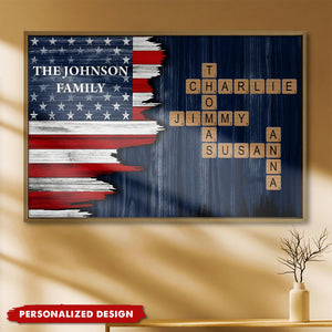 Personalized American Flag Family Scrabble Poster — Gift For Patriotic Families