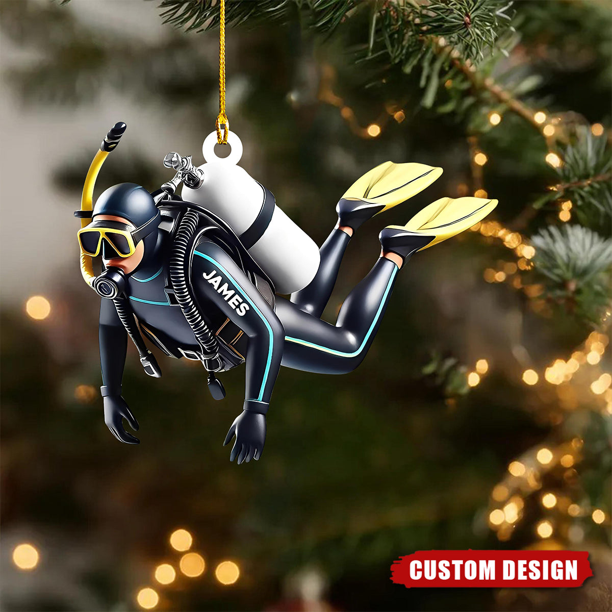 Personalized Scuba Diver Christmas Ornament – Custom Name Diving Gift for Ocean Lovers