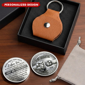 Personalized Stainless Steel Fist Bump Coin with Leather Keychain - Gift for Grandson, Son