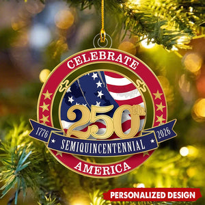 1776-2026 America 250th Semiquincentennial Flag Ornament - Custom Name