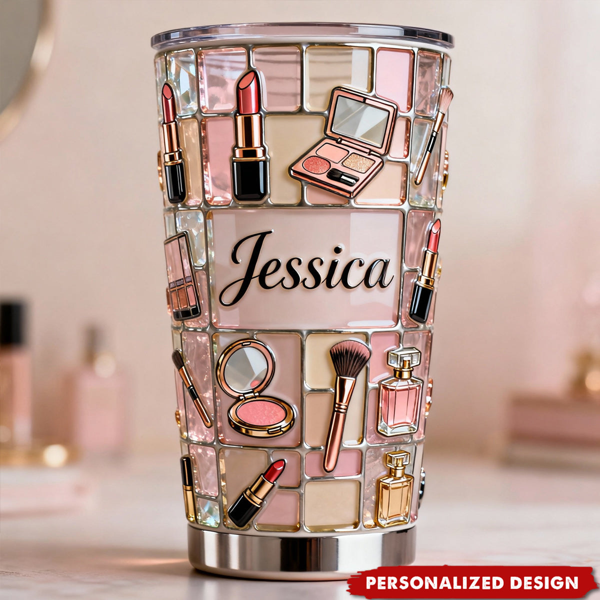 Personalized Makeup Tumbler - Custom Name Gift for Beauty Lovers