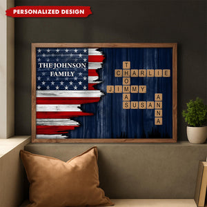 Personalized American Flag Family Scrabble Poster — Gift For Patriotic Families
