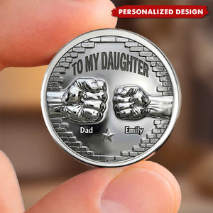 Personalized Stainless Steel Fist Bump Coin with Leather Keychain - Gift for Grandson, Son