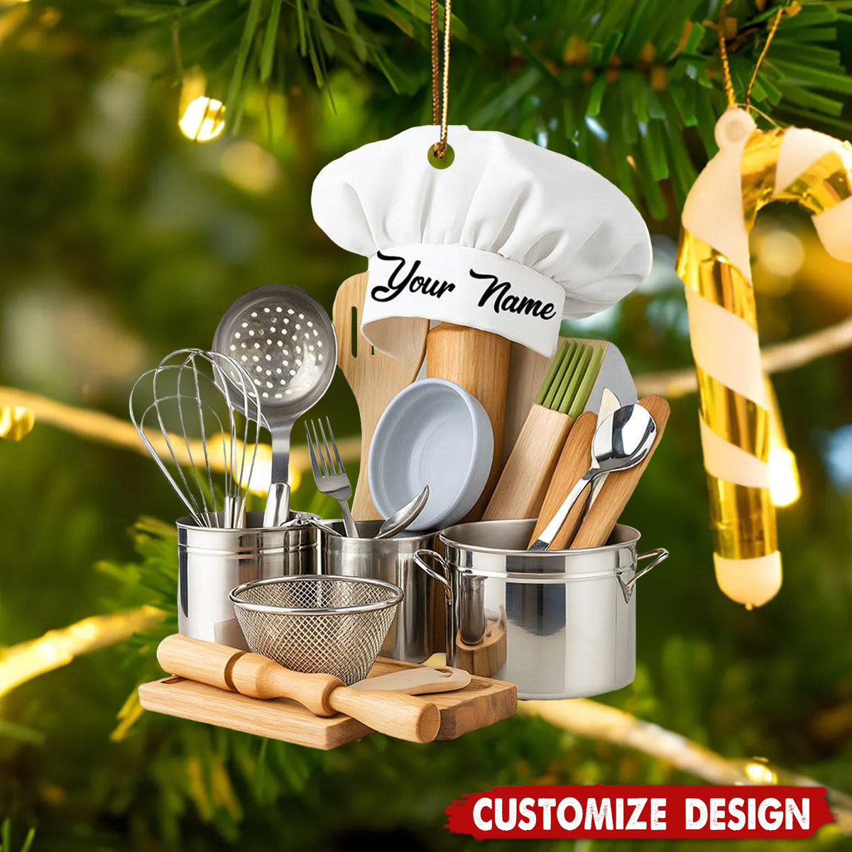 Personalized Chef Ornament – Custom Name Cooking Tools Christmas Decor