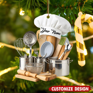 Personalized Chef Ornament – Custom Name Cooking Tools Christmas Decor