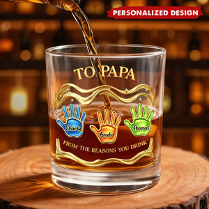 Personalized “To Papa” Whiskey Glass with Kids Handprints & Names - Father’s Day Gift