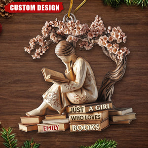 Personalized “Just A Girl Who Loves Books” Ornament – Custom Name Book Lover Gift for Readers