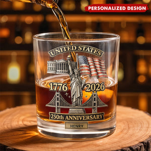 Personalized US 250th Anniversary Whiskey Glass – Gift For Patriots and History Lovers