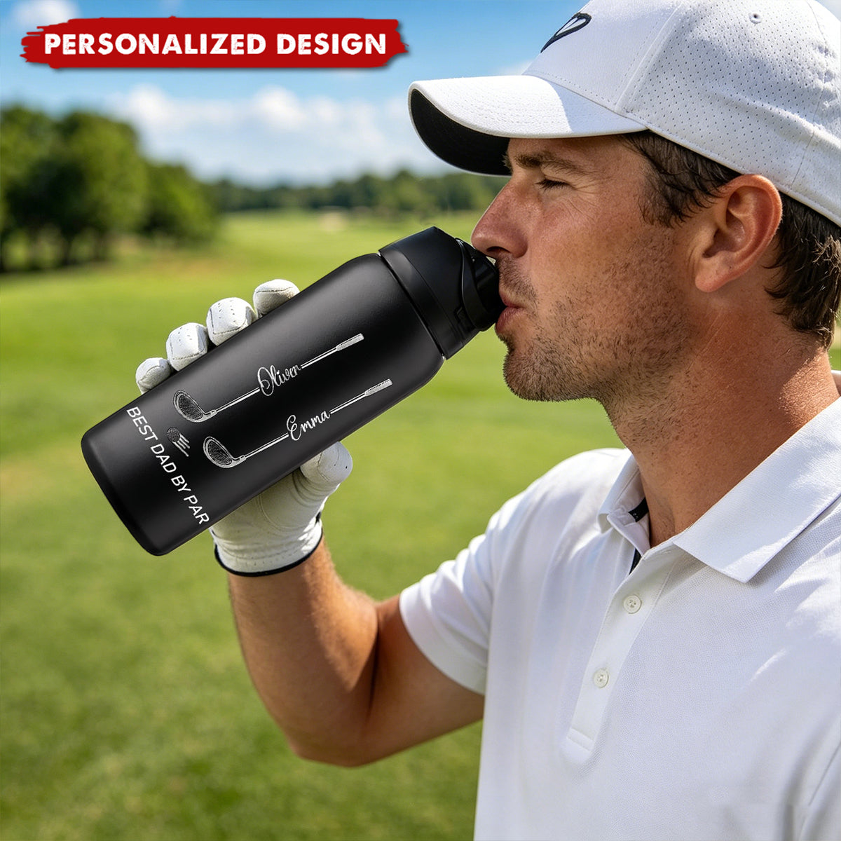 Funny Golf Dad Water Bottle  -Custom Names Father’s Day Gift