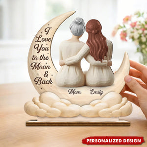 "I Love You to the Moon & Back" Wooden Plaque - Personalized Mother's Day Birthday Gifts For Mom
