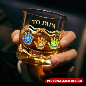 Personalized “To Papa” Whiskey Glass with Kids Handprints & Names - Father’s Day Gift
