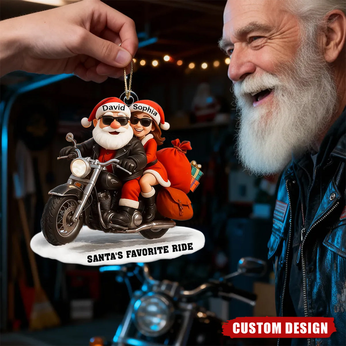 Personalized Santa Biker Couple Ornament – Custom Names Christmas Gift 2025