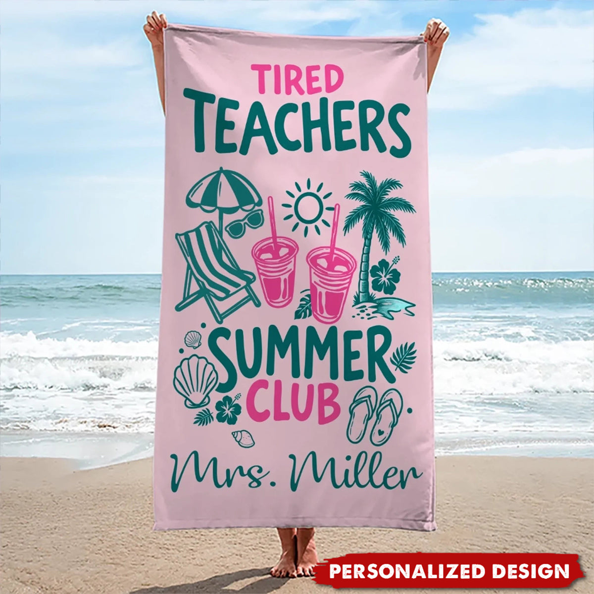 Personalized Teachers Summer Club Beach Towel - Custom Name