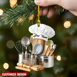 Personalized Chef Ornament – Custom Name Cooking Tools Christmas Decor