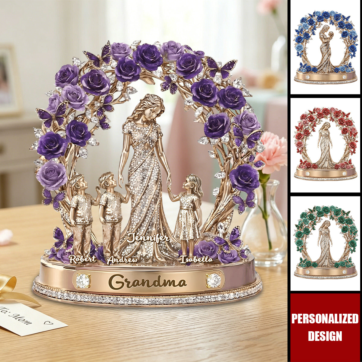 Personalized Family Tree Rose Wreath Plaque - Unique Gift for Grandma, Mom