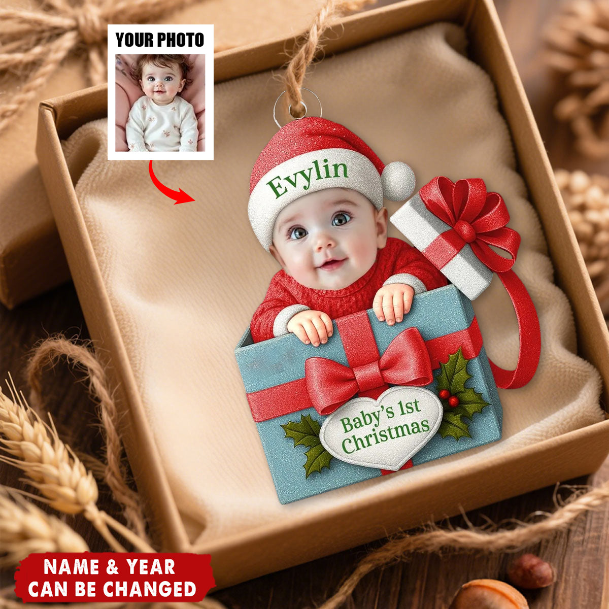 Baby Photo Ornament – First Christmas Personalized Keepsake