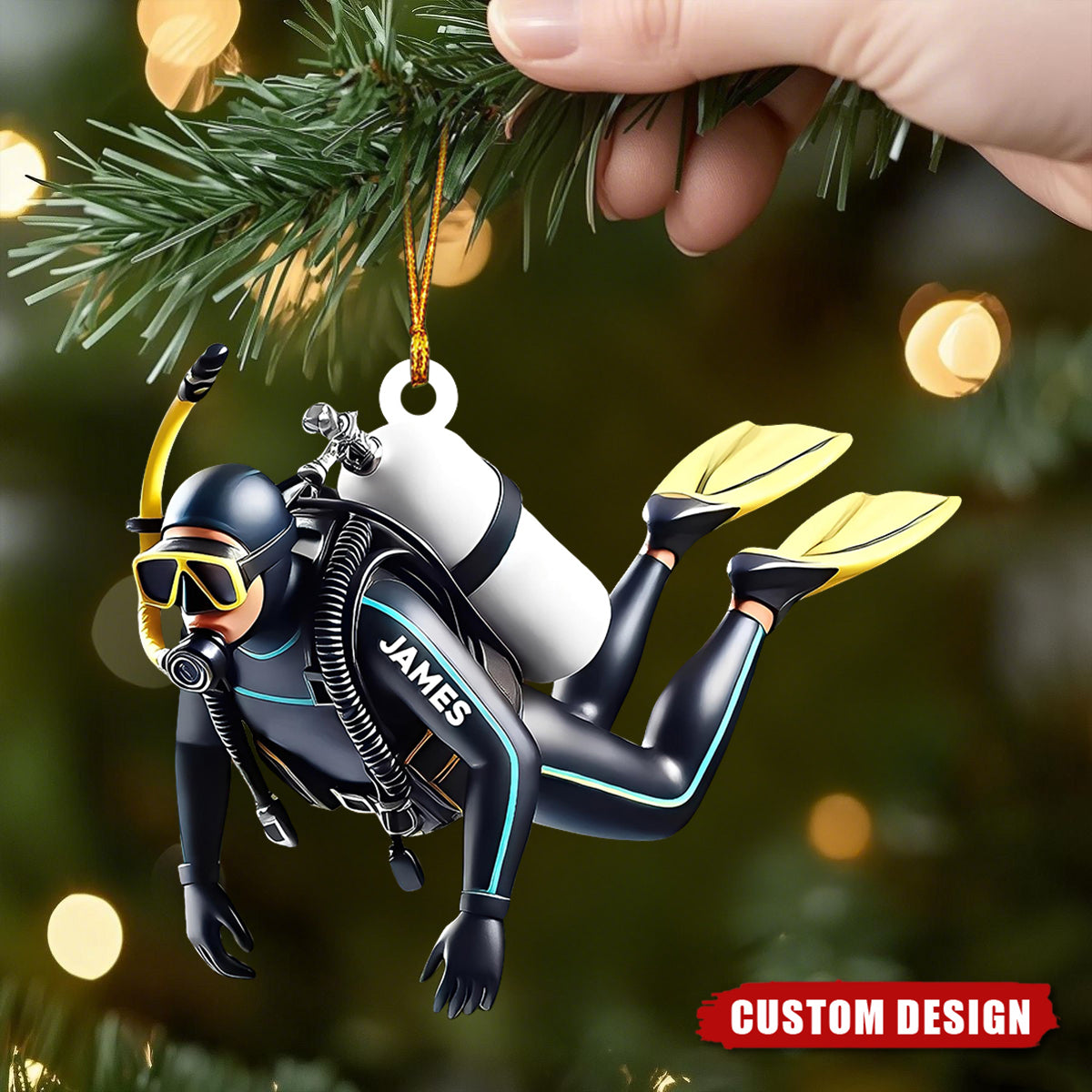 Personalized Scuba Diver Christmas Ornament – Custom Name Diving Gift for Ocean Lovers
