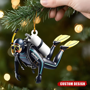 Personalized Scuba Diver Christmas Ornament – Custom Name Diving Gift for Ocean Lovers