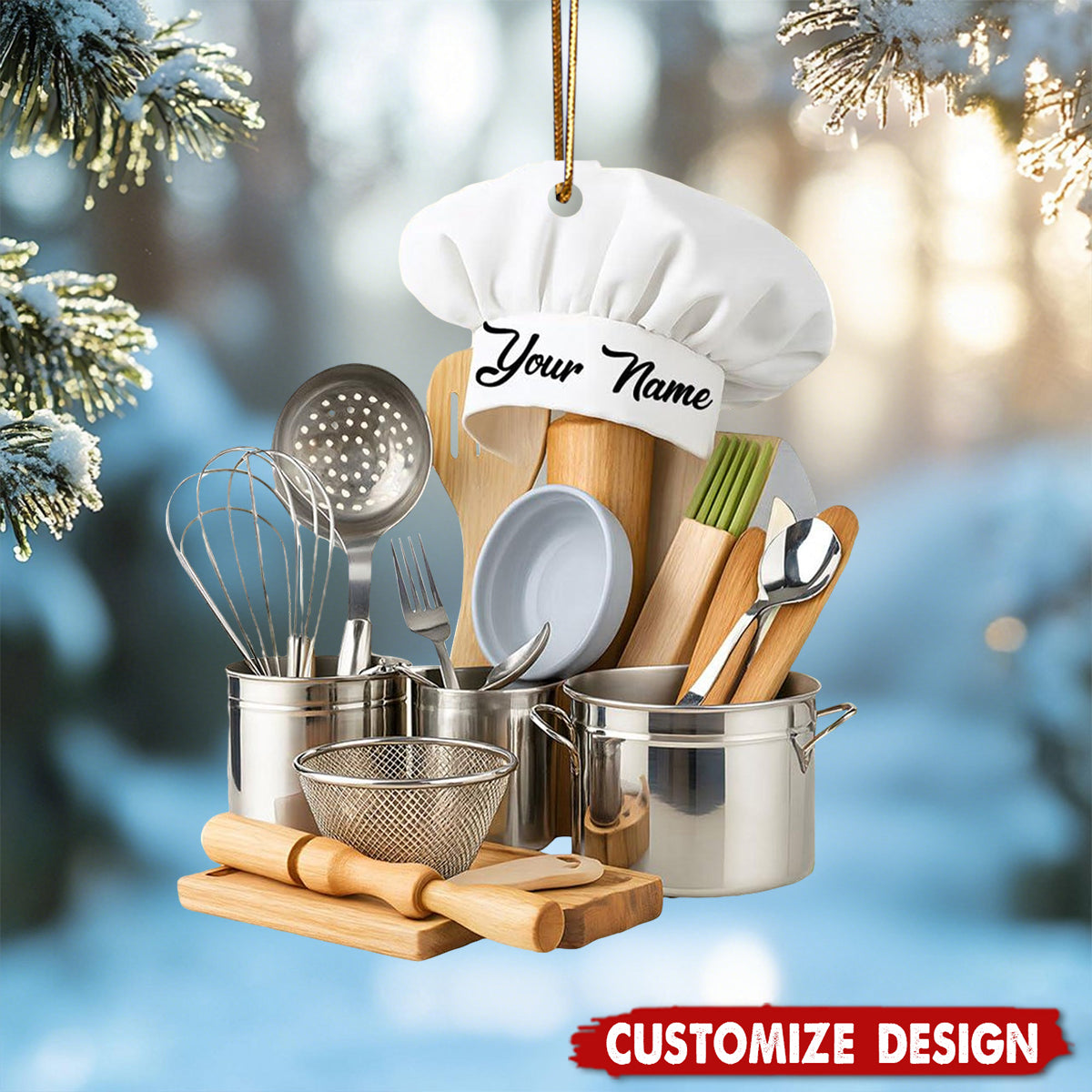 Personalized Chef Ornament – Custom Name Cooking Tools Christmas Decor