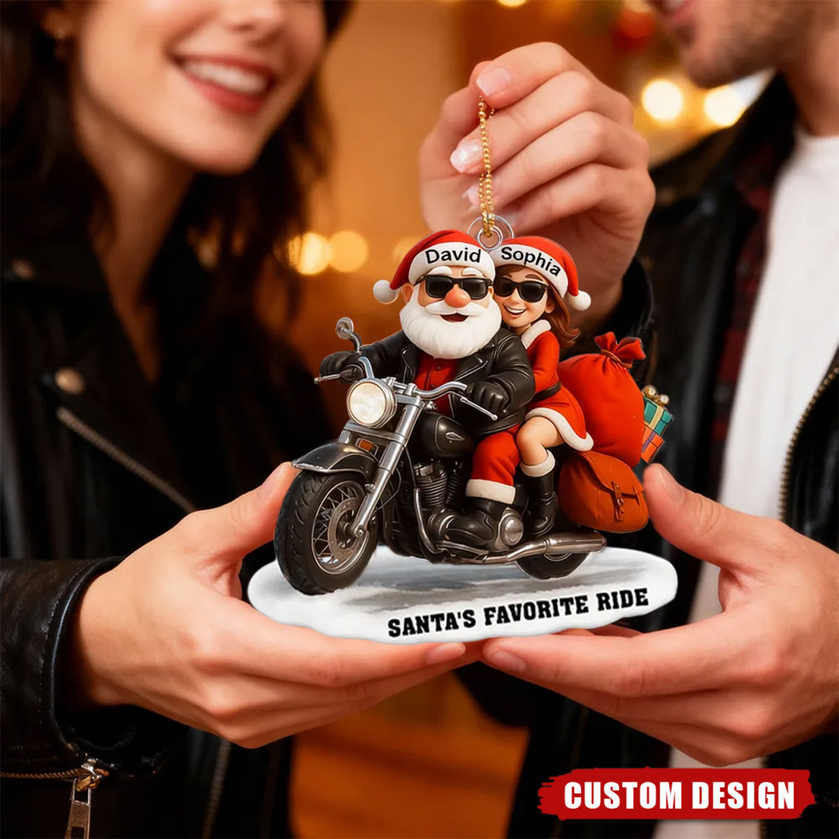 Personalized Santa Biker Couple Ornament – Custom Names Christmas Gift 2025