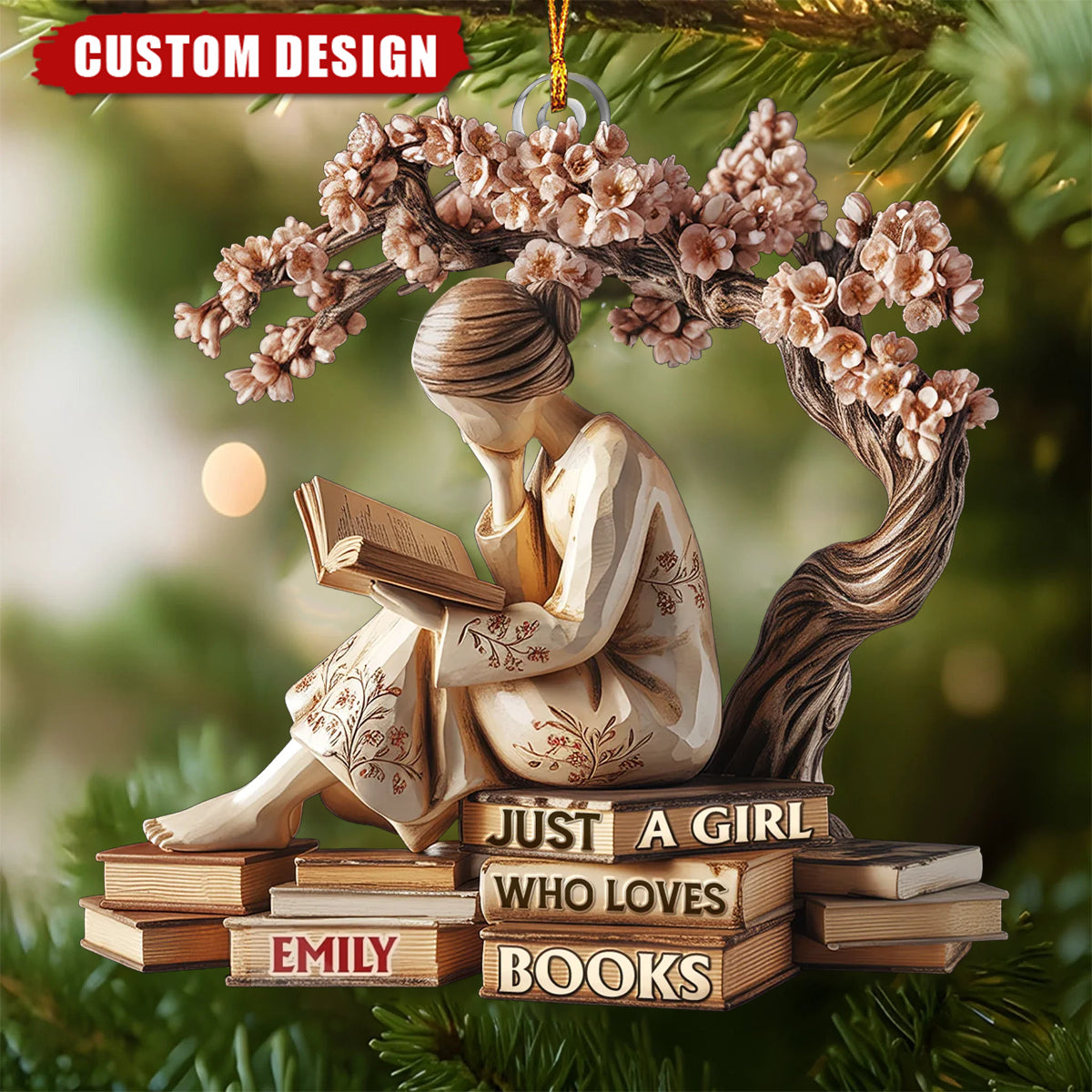 Personalized “Just A Girl Who Loves Books” Ornament – Custom Name Book Lover Gift for Readers