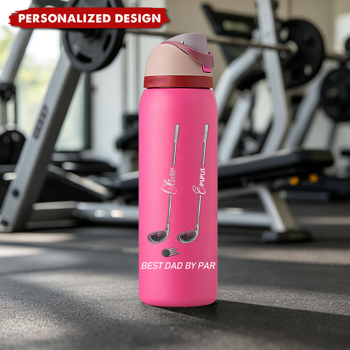 Funny Golf Dad Water Bottle  -Custom Names Father’s Day Gift