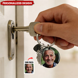 Personalized Memorial Photo Keychain – Angel Wing Remembrance Gift