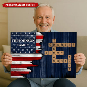 Personalized American Flag Family Scrabble Poster — Gift For Patriotic Families